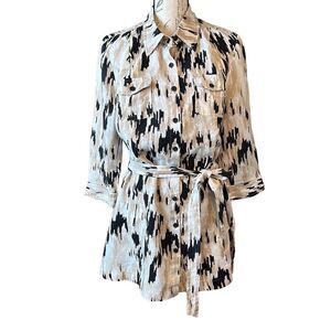 Style & Co Southwestern Linen Shirt Dress Belted Tunic Blouse 12